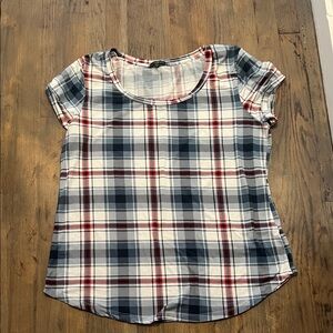 Splash Plaid Scoop Neck Top — Blue, White & Red